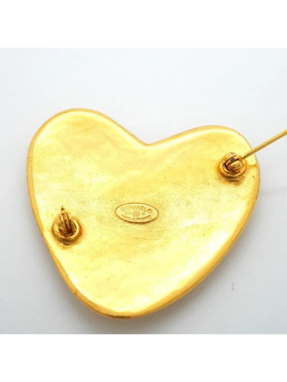 Chanel Brooch Vintage CC Logo Heart Motif Gold Plated